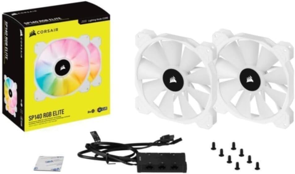 CORSAIR iCUE SP140 RGB Elite Performance 140mm White PWM Dual Fan Kit with Lighting Node CORE