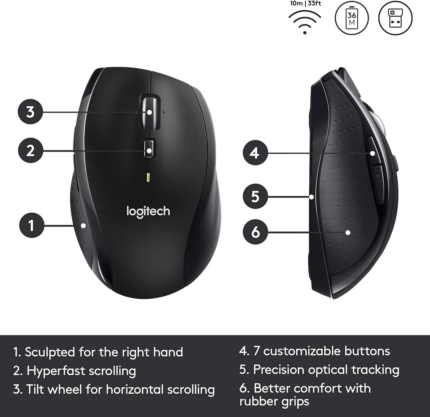 Logitech M705 Wireless Marathon Mouse Black