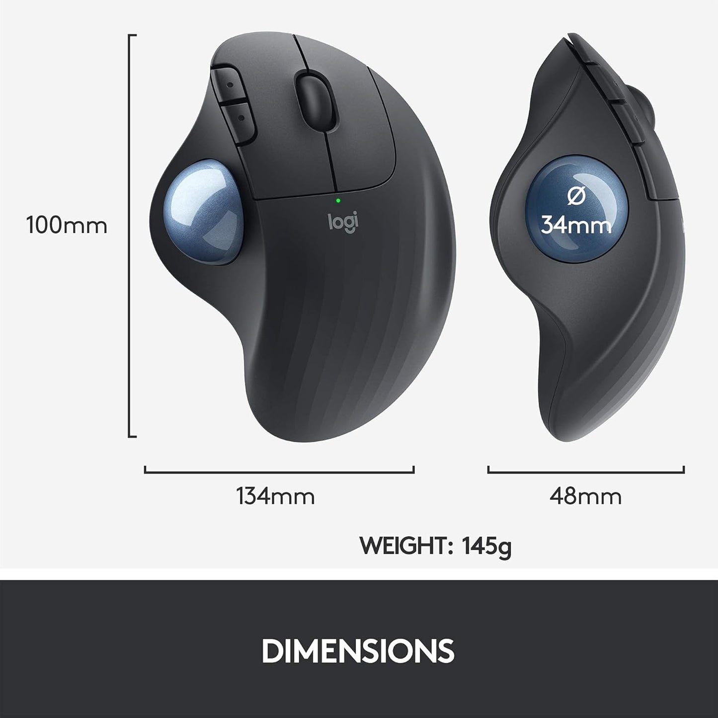 Logitech Ergo M575 Wireless Trackball Mouse- Graphite (Renewed)