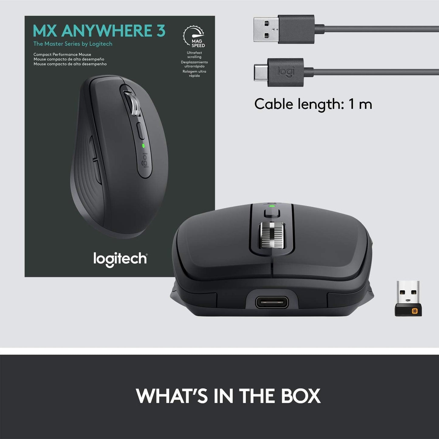 Logitech MX Anywhere 3 Compact Performance Mouse- Graphite