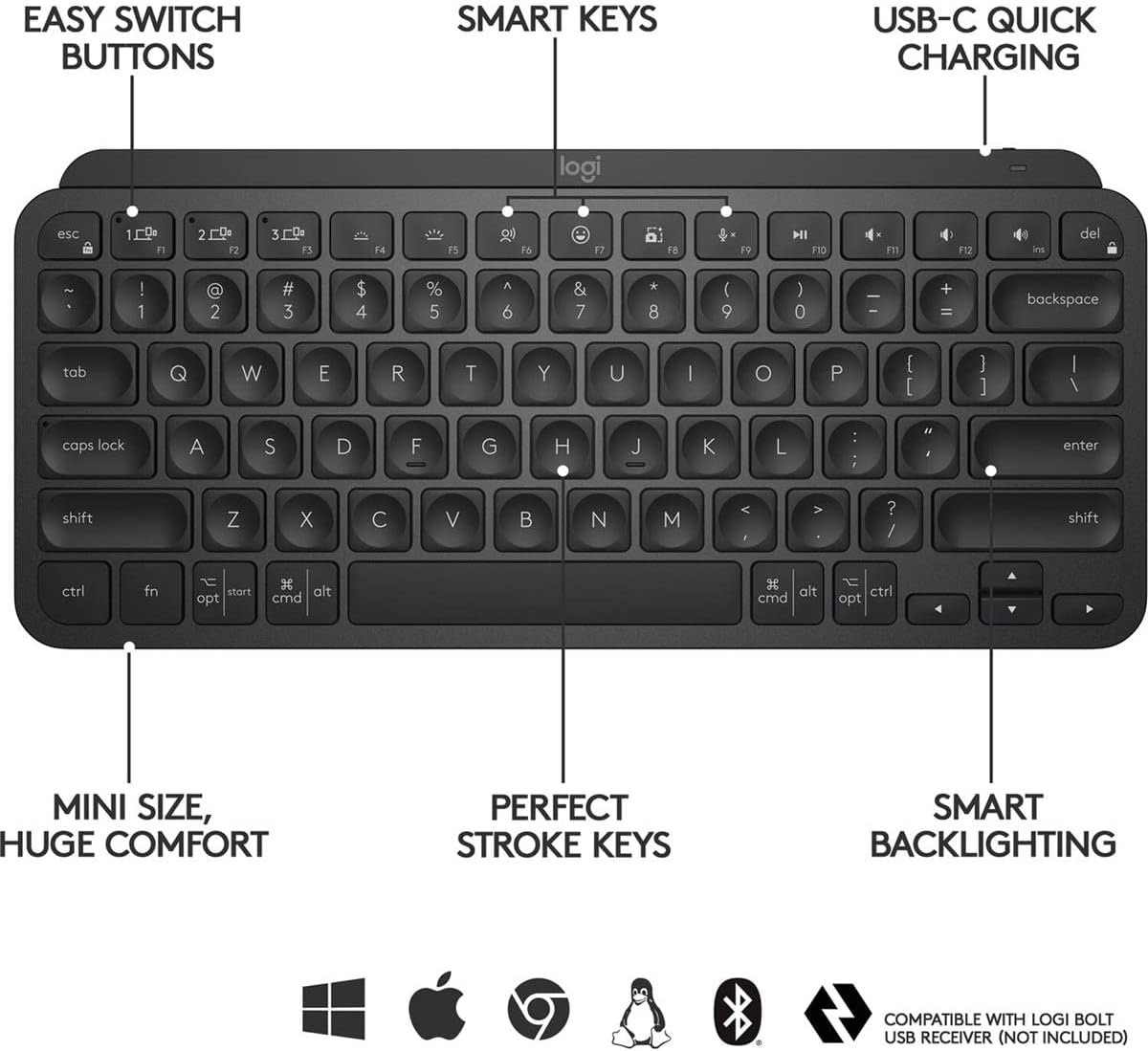 Logitech MX Keys Mini Wireless Bluetooth Keyboard in Black