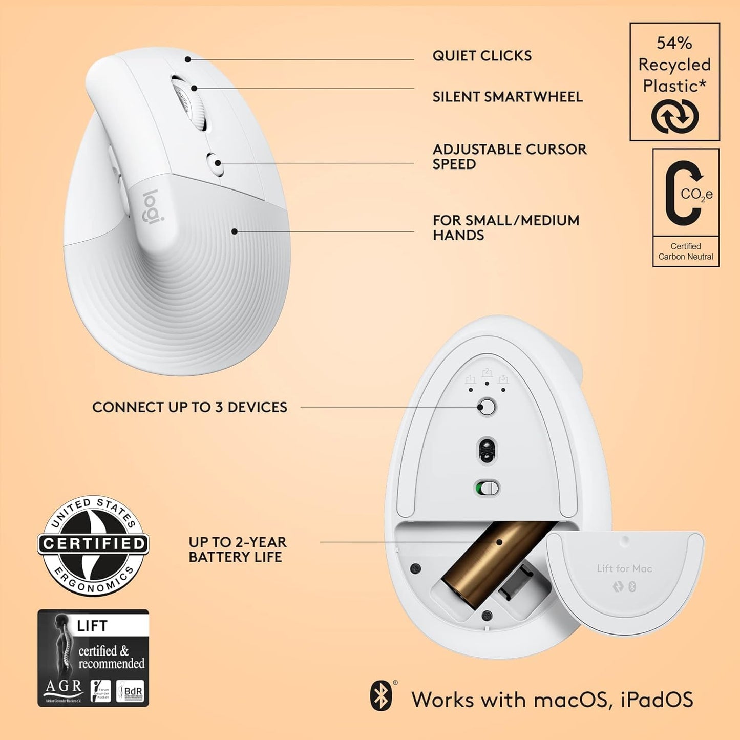 Logitech Lift for Mac Wireless Vertical Ergonomic Mouse