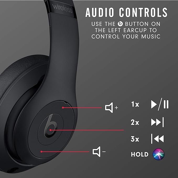 Beats Studio3 Wireless Noise Cancelling Over-Ear Headphones - Apple W1 Headphone Chip, Class 1 Bluetooth, 22 Hours of Listening Time, Built-in Microphone - Matte Black