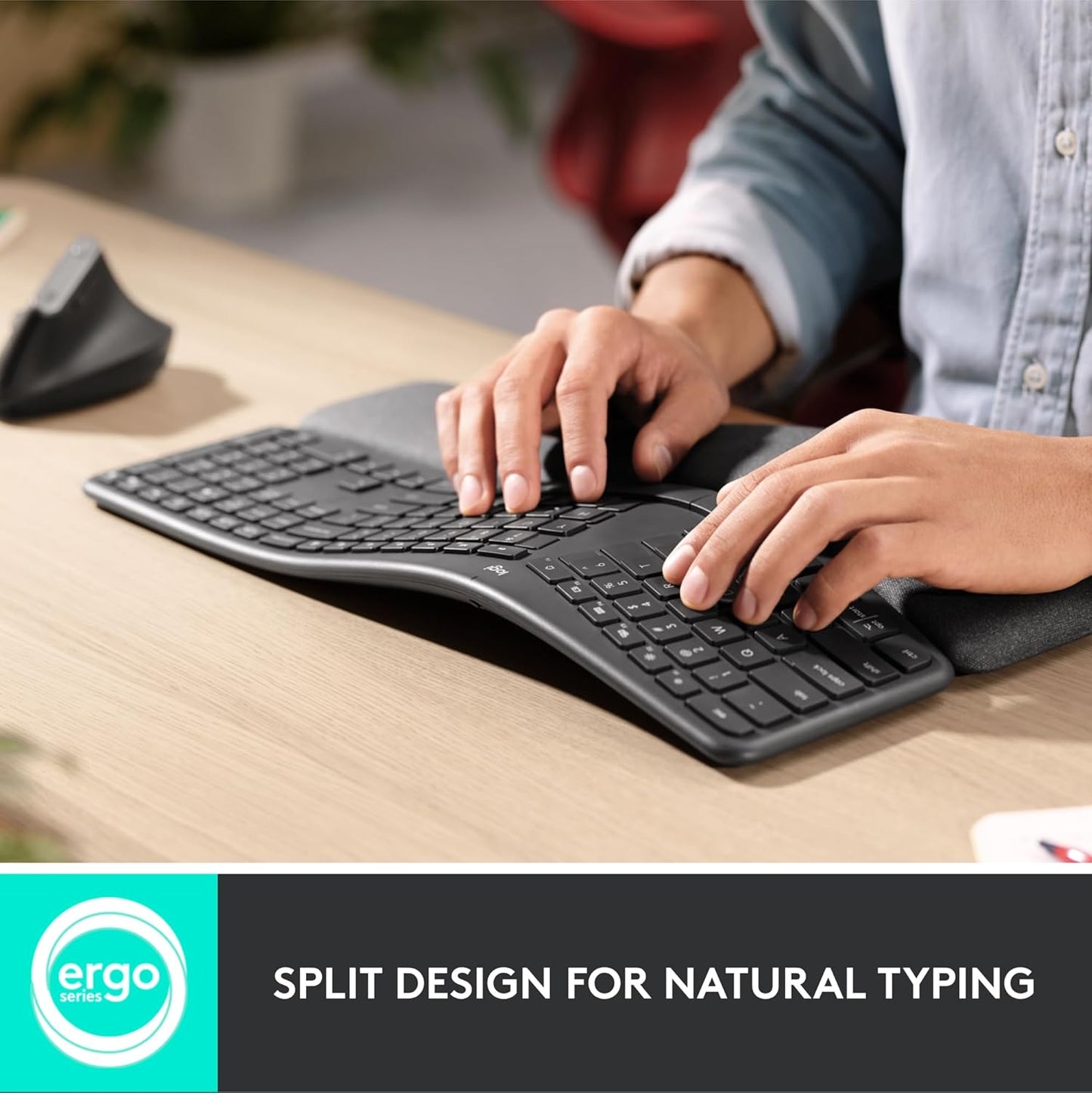 Logitech ERGO K860 Wireless Ergonomic Qwerty Keyboard - Split Keyboard, Wrist Rest, Natural Typing, Stain-Resistant Fabric, Bluetooth and USB Connectivity, Compatible with Windows/Mac,Black