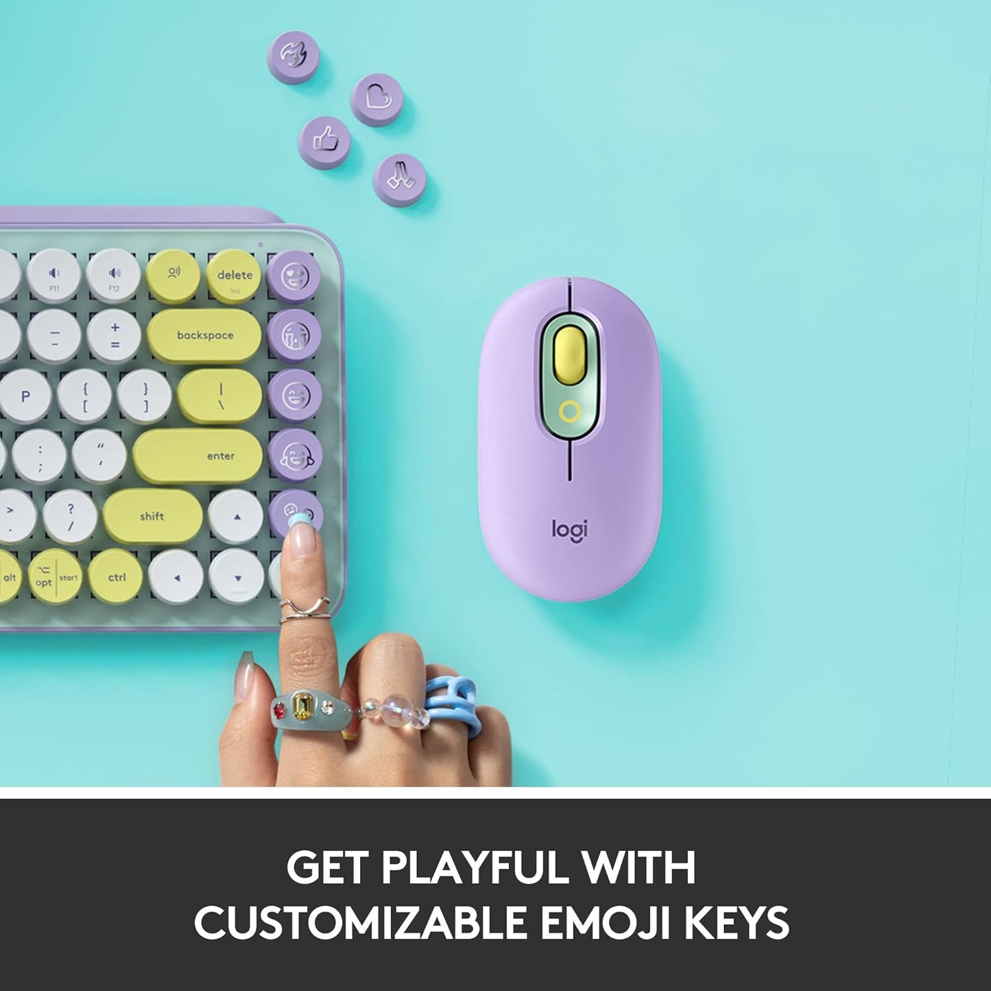 Logitech POP Keys Mechanical Wireless Keyboard with Customizable Emoji Keys, Durable Compact Design, Bluetooth or USB Connectivity, Multi-Device, OS Compatible - Daydream Mint