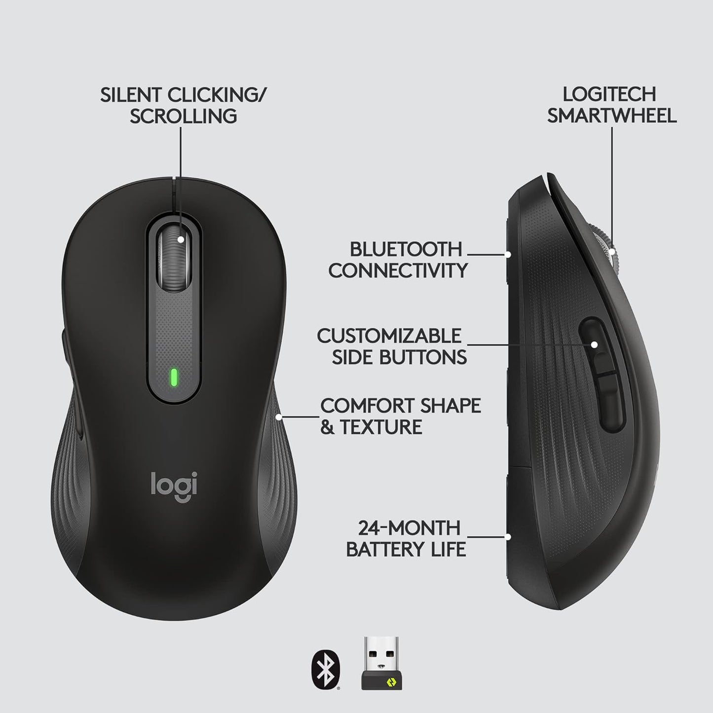 Logitech Signature M650 L Full Size Wireless Mouse - Black