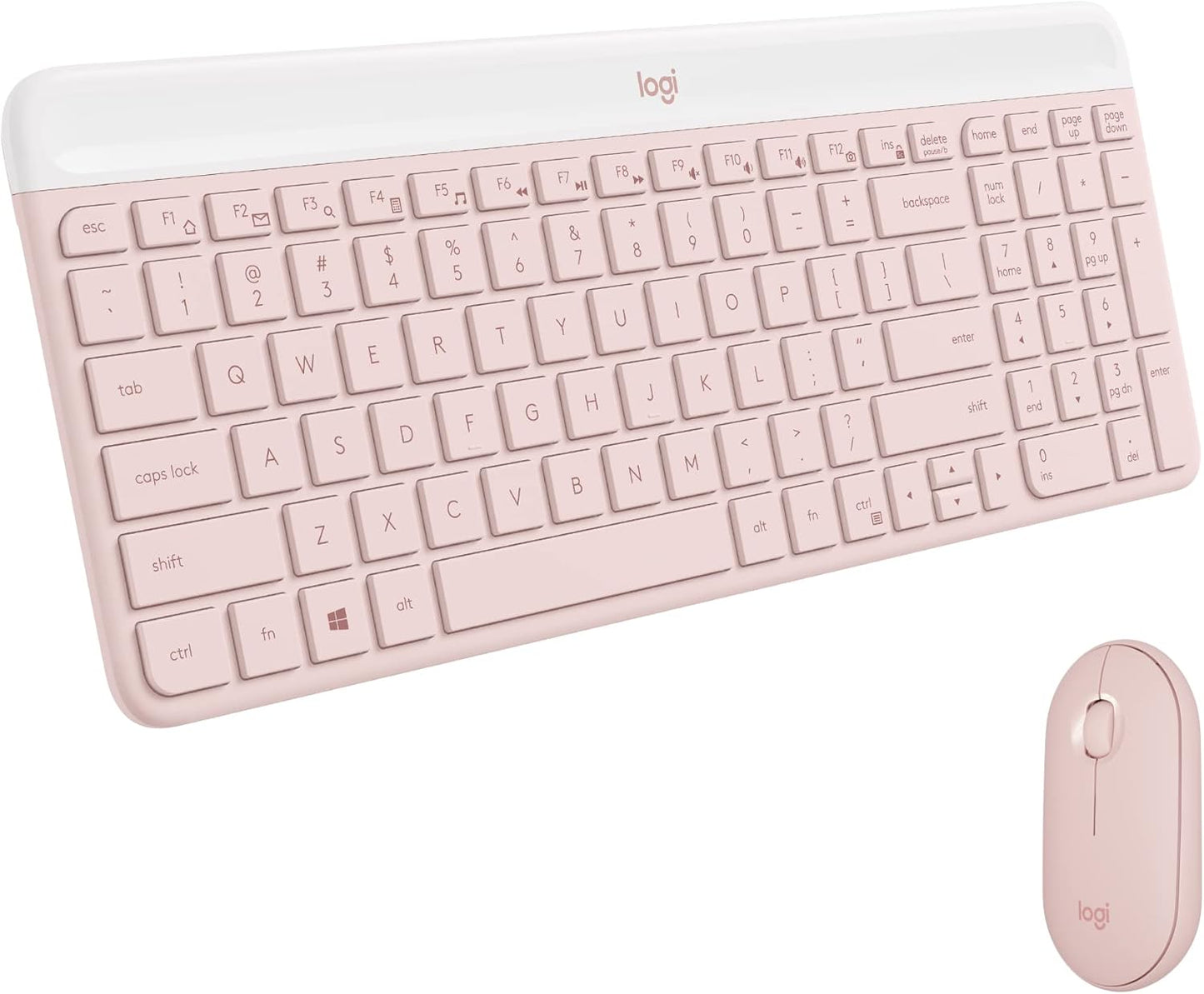 Logitech MK470 Slim Wireless Keyboard and Mouse Combo - Modern Compact Layout, Ultra Quiet, 2.4 GHz USB Receiver, Plug n' Play Connectivity, Compatible with Windows - Rose