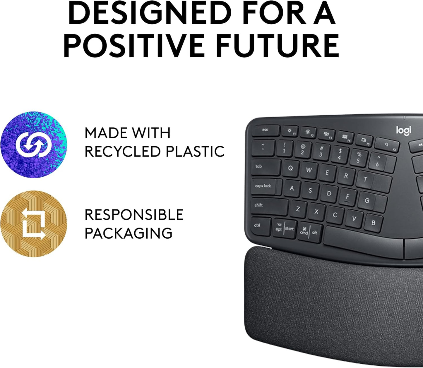 Logitech ERGO K860 Wireless Ergonomic Qwerty Keyboard - Split Keyboard, Wrist Rest, Natural Typing, Stain-Resistant Fabric, Bluetooth and USB Connectivity, Compatible with Windows/Mac,Black