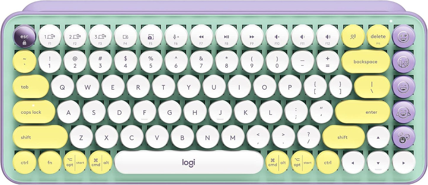 Logitech POP Keys Mechanical Wireless Keyboard with Customizable Emoji Keys, Durable Compact Design, Bluetooth or USB Connectivity, Multi-Device, OS Compatible - Daydream Mint