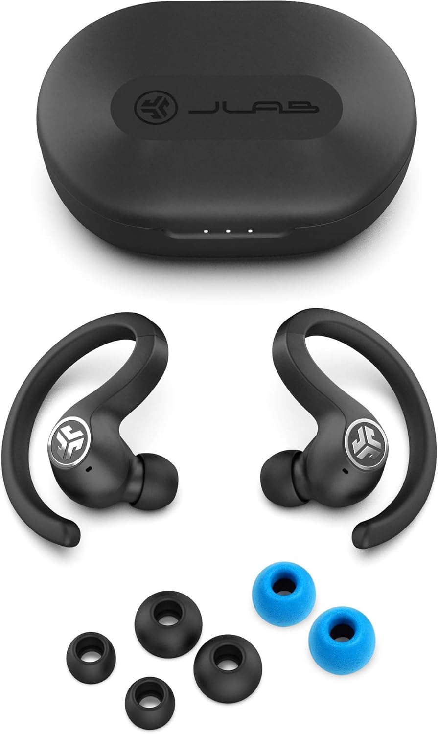 JLab Audio JBuds Air Sport True Wireless Bluetooth Earbuds + Charging Case - Black - IP66 Sweat Resistance - Class 1 Bluetooth 5