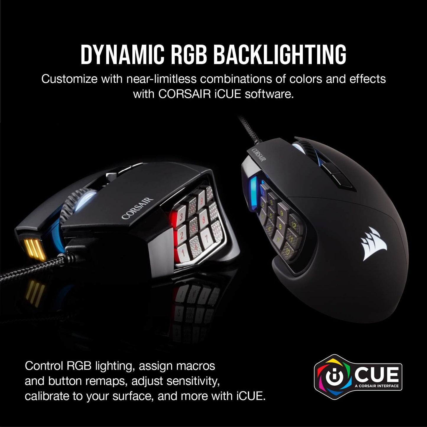 Corsair Scimitar RGB Elite, MOBA/MMO Gaming Mouse, Black, Backlit RGB LED, 18000 DPI, Optical