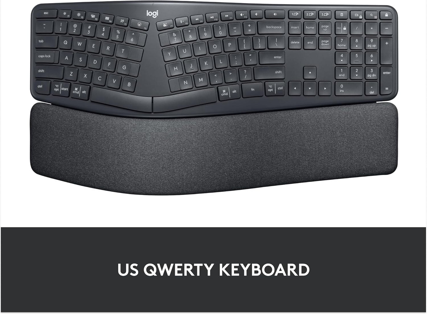 Logitech ERGO K860 Wireless Ergonomic Qwerty Keyboard - Split Keyboard, Wrist Rest, Natural Typing, Stain-Resistant Fabric, Bluetooth and USB Connectivity, Compatible with Windows/Mac,Black