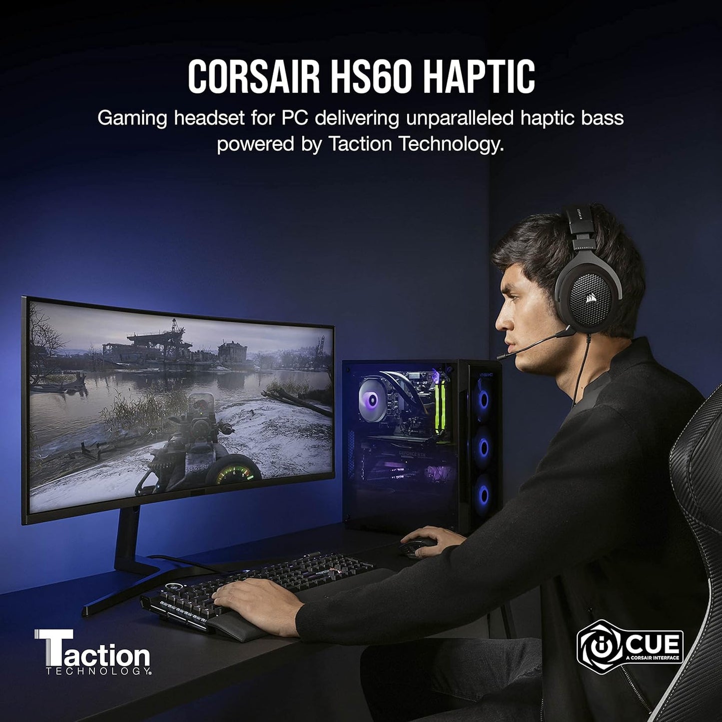 Corsair HS60 HAPTIC Stereo Gaming Headset with Haptic Bass- Carbon