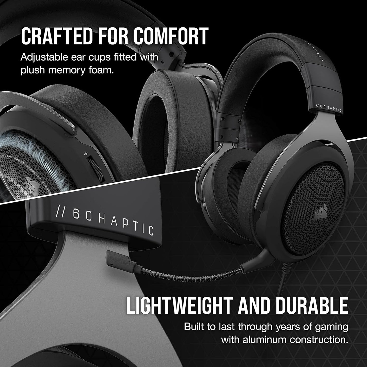 Corsair HS60 HAPTIC Stereo Gaming Headset with Haptic Bass- Carbon