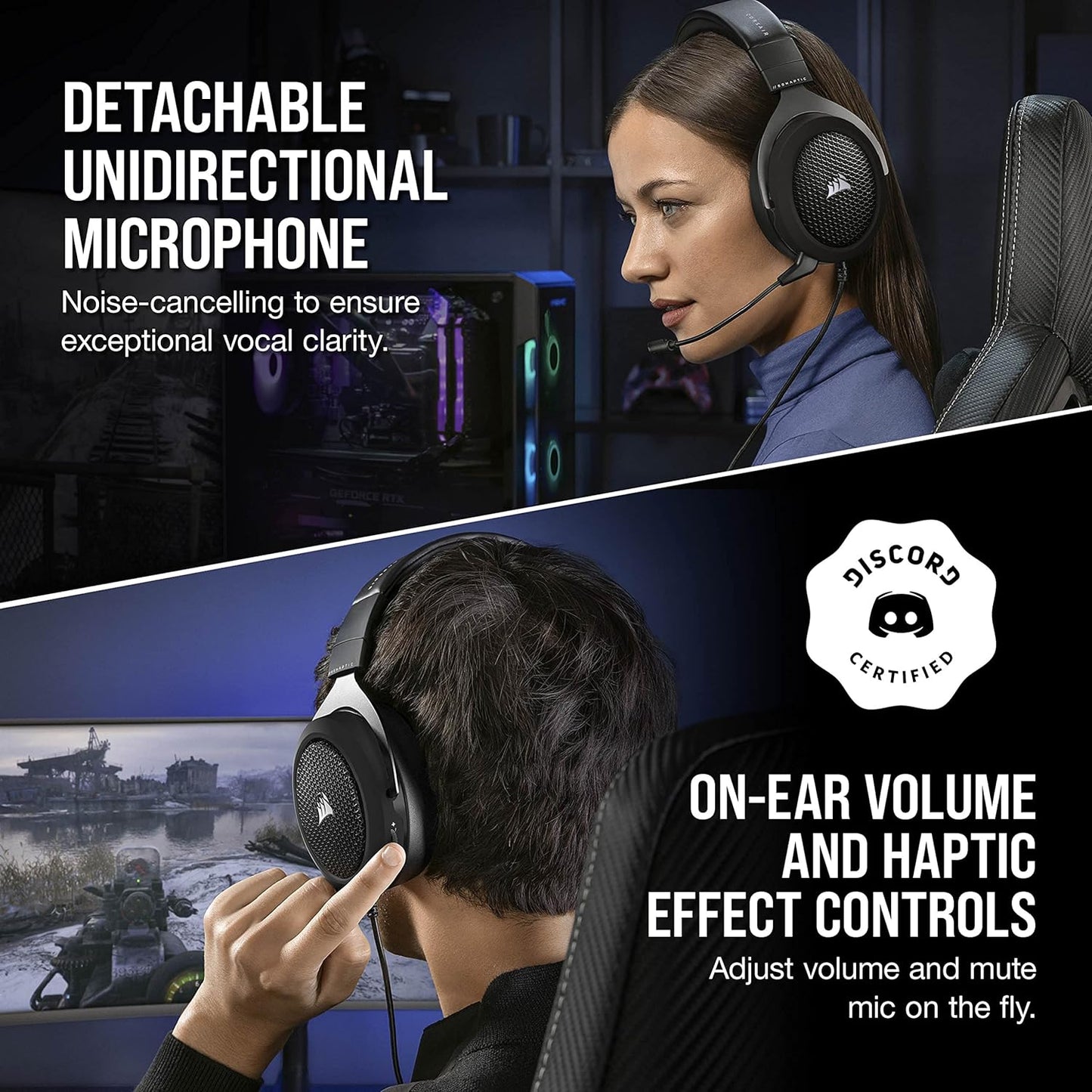 Corsair HS60 HAPTIC Stereo Gaming Headset with Haptic Bass- Carbon